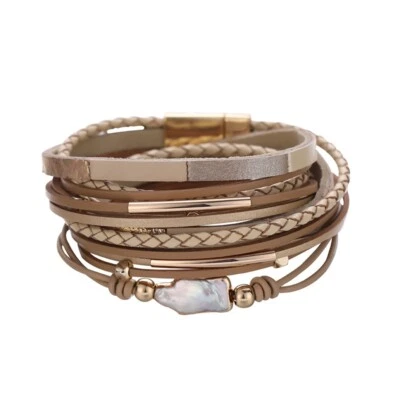 Pulseras de cuero de piedra boho multicapa para mujer con dije pulsera envolvente joyería Foto 1 de 4