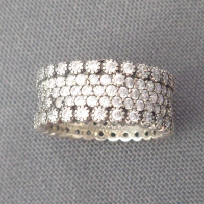 Anillo Pandora Plata Esterlina Pila 5 Filas Eternidad Lujoso Brillo Talla 7 52 B-1 ALE Foto 1 de 4