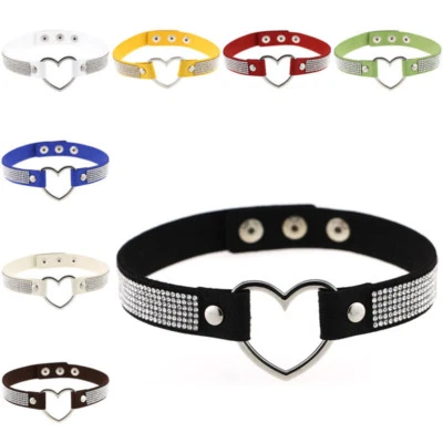 Womens Choker Collar Necklace Crystal Heart Rhinestones Tattoo Gothic Bracelet - Image 1 of 4