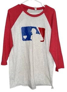Women’s Baseball T Large Jersey Soft Love Baseball 3/4 Red Sleeve MLB Logo - Picture 1 of 6