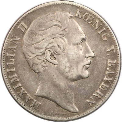 1855 German States Bavaria Silver 2 Gulden, Very Fine VF+ Ex-Jewelry, KM# 848 - Image 1 of 2