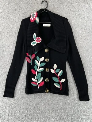 Charlie Robin женщин M кнопка вверх аппликация большой воротник шерсти кардиган свитер Y2K - Изображение 1 из 4