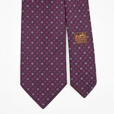 Corbata HERMES TIE 659162 T Lunares Floral Sobre Púrpura Tejida Seda Foto 1 de 4