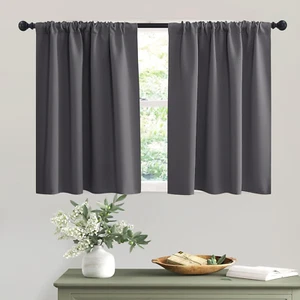 Short Curtains Gray Half Window Curtains for Bedroom, Privacy Curtain Tiers for - Picture 1 of 12