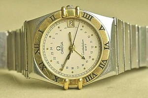 UNIC OMEGA CONSTELLATION GMT SOLID GOLD & ST-ST, GENTS WATCH, DATE, QUARTZ, BOX - Imagen 1 de 12