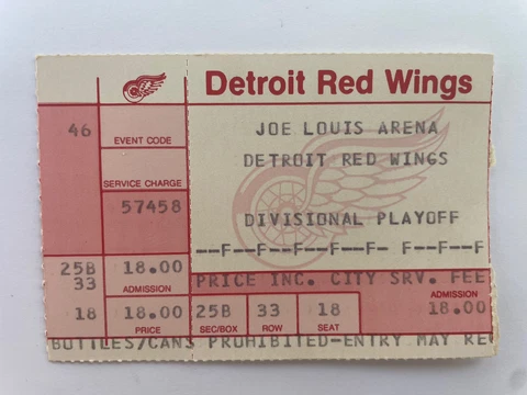 1987 ticket stub Detroit Red Wings Divisional Playoffs F Sec 25B-Row 33- Seat 18 Cover