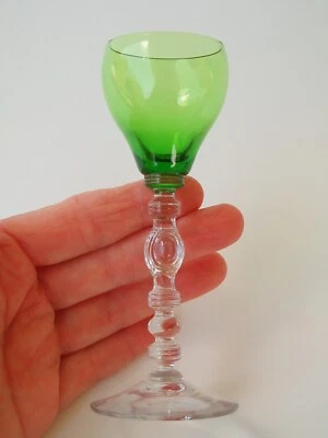 1930s Cambridge Glass Tally Ho Cordial Green Blown Bowl Clear Stem #1402 Vintage - Image 1 of 4