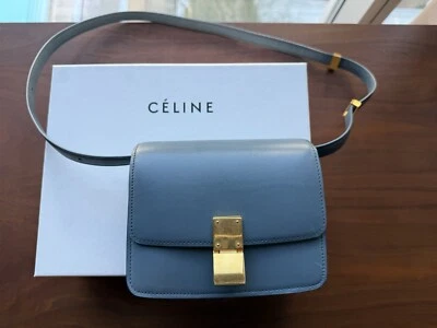 Auténtico bolso de caja clásico pequeño CELINE piel de becerro azul Foto 1 de 4