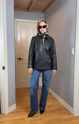 Chaqueta de cuero vintage GAP negra con cuello y cremallera talla mediana para mujer Foto 1 de 4
