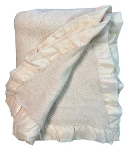 Chatham VTG Waffle Weave Blanket Acrylic Satin Trim Twin 74 X 86 “ Light Peach - Picture 1 of 9
