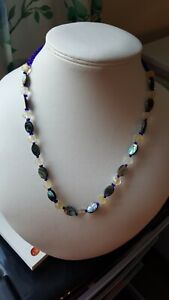 Natural Citrine, Abalone Shell And Czech Glass Beads Silver Plated Necklace 