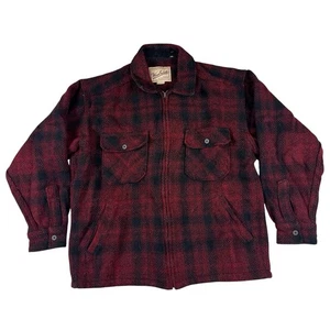 Vintage Woolrich Jacket Red Flannel Wool Full Zip Plaid Cruiser Mackinaw Mens L - Picture 1 of 6