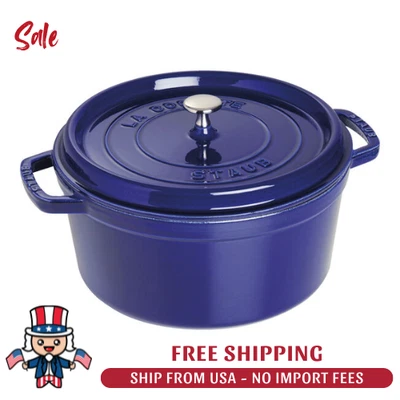 HOT SELLING Staub Cast Iron 7 qt, Round, Dutch Oven, dark blue