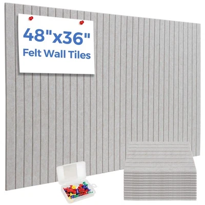 12件装毛毡墙砖-48 x36总计,可拆卸粘合剂公告板适用于O... — 第 1/4 张图片