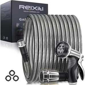 5 Fuß Metall Gartenschlauch - Edelstahl, strapazierfähig, flexibel & grau  - Bild 1 von 6