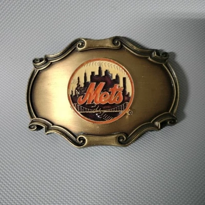 Cinturón de béisbol vintage 1978 New York Mets MLB hebilla latón Raintree NYC Skyline Foto 1 de 4