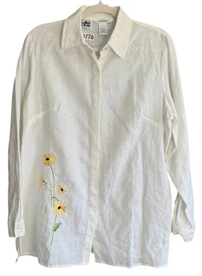 Camisa túnica Richard Malcolm 100 % lino irlandés bordada con botones XL Foto 1 de 4