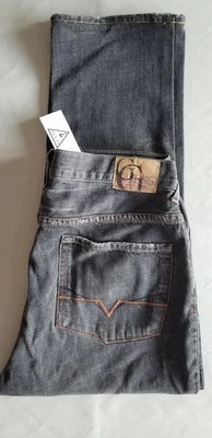 Pantalones de mezclilla GUESS Miami ajustados rectos 100 % algodón para hombre - 34x30 negro ceniza AST057 Foto 1 de 4