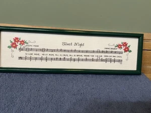 Vintage Stille Nacht Kreuzstich Musik Noten fertig gerahmt Weihnachten Weihnachtsstern - Bild 1 von 24