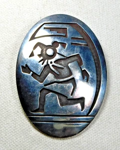 HOPI RILEY POLEQUAPTEWA STERLING Cut Out Handmade Vintage MUDMAN PENDANT Estate - Picture 1 of 4