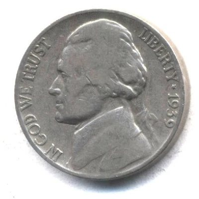 Moneda de 5 centavos 1939 P Jefferson níquel escasa rara subasta antigua estadounidense #512 Foto 1 de 2