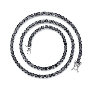 22 Ct Oval Cut Lab Created Black Diamond Tennis Necklace 14k White Gold Plated - Picture 1 of 7