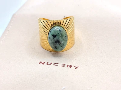 Anillo Ancho Ajustable Nucery Crysta Chapado en Oro 24k Latón Piedra Verde Foto 1 de 4