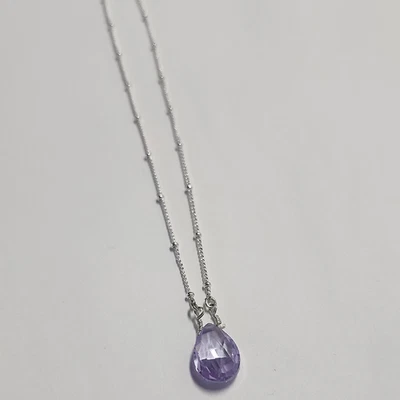 Avon NR Signed Fixed Pink Faceted Glass Stone Dainty Chain Necklace Silver Tone - Image 1 of 4