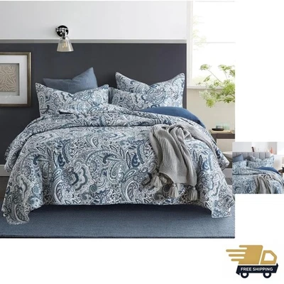 Juegos de colcha de algodón, juegos de edredón reversible de 3 piezas, azul... Foto 1 de 4