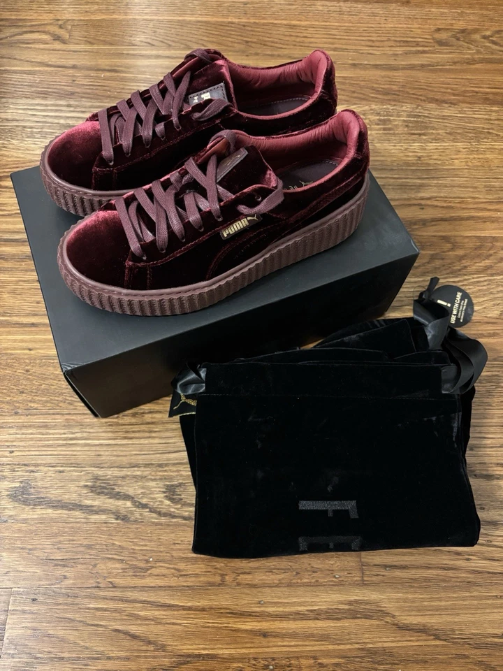 Puma Rihanna Fenty Creepers Terciopelo Real Con Cordones Borgoña Para Mujer Talla US 7 Foto 1 de 4