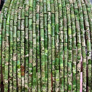 Cuentas de jaspe de sedimentos marinos naturales tubo verde manzana 4x13 mm para hacer joyas - Imagen 1 de 6