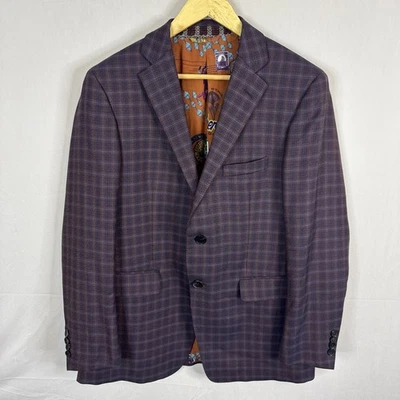 Etro Harry Rosen Purple Plaid Wool Blazer Men 38R Made In Italy Bold Lining - Image 1 of 4