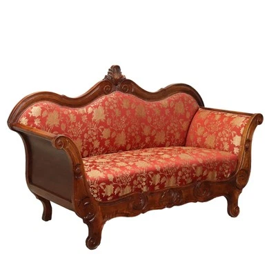 Canapé Ancien Style Louis Philippe Hêtre Tissu Italie XXe Siècle Original - Photo 1/4