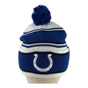 47 Brand NFL Indianapolis Colts Logo Beanie Cuffed Knit Blue White Hat Pom Top - Picture 1 of 6