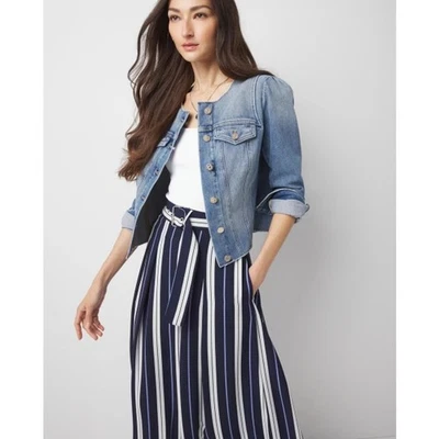 Chaqueta vaquera recortada manga abullonada White House Black Market azul talla XS Foto 1 de 4