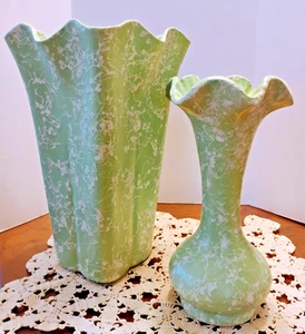 Shawnee #2512 and #1515 Splatter (green & white) Vases - Picture 1 of 9