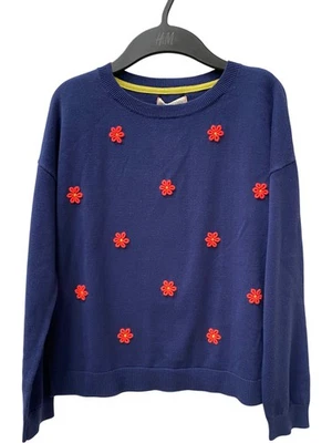 Navy Jumper Flower Embellishments Cotton Size 11-12Y 1 RVB001 - Image 1 of 4
