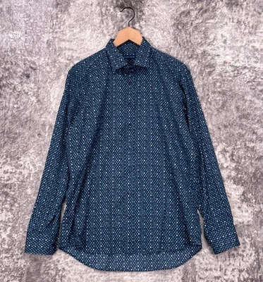 ETRO Shirt 42 / Large Mens Blue Paisley Geometric Long Sleeve Made In Italy - Image 1 of 4