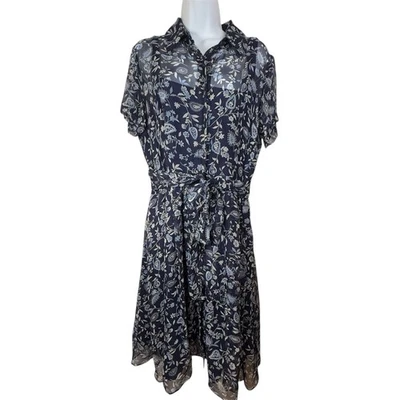 Coldwater Creek 100% Silk Blue Floral Midi Dress Size 16 Petite Cottagecore - Image 1 of 4