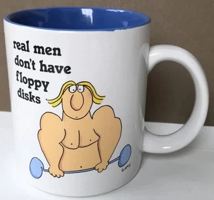 Vtg 1986 Harry Gans Enesco Coffee Mug Real Men Don’t Have Floppy Disks 10oz - Picture 1 of 7