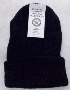 100% Lana Gorro Sombrero, Sombrero de Reloj, Sombrero de Tobogán, Gorra del Puño, Azul Marino Hecho en EE. UU. - Imagen 1 de 1