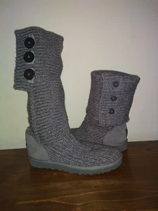 Ugg Australia 5819 Classic Cardy Sweater Boots Gray 3 Botton Tall/Short Size 8 - Picture 1 of 12