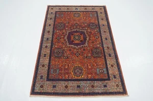 3 x 5 ft Orange Mamluk Afghan Hand Knotted Wool Medallion Area Rug - Picture 1 of 16