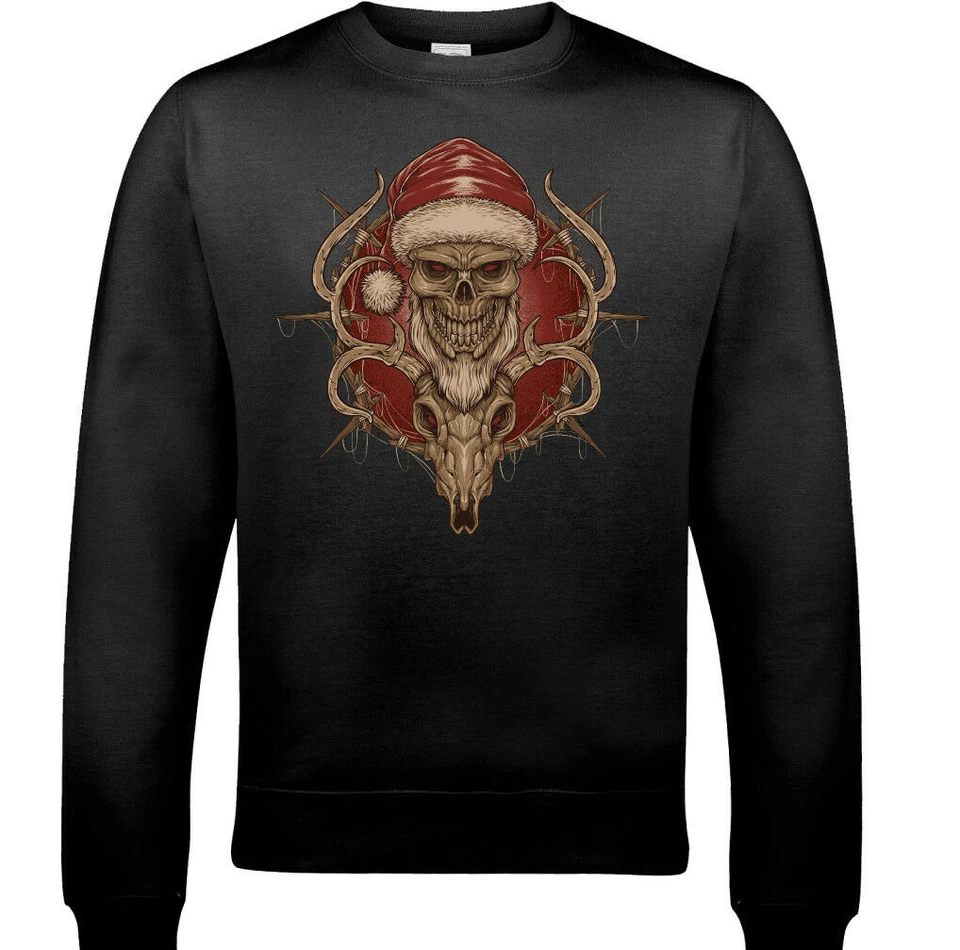 Sweatshirt Gothique Pour Homme Avec Crâne De Renne Et Père Noël - Photo 1/1