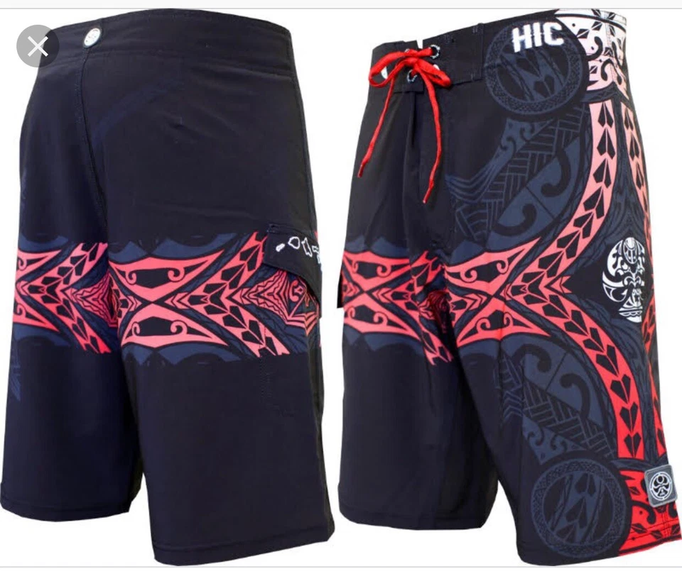 Boardshorts, Hawaiian Island Creations (HIC) 21" KANAHA, CIELO NEGRO/ROJO Foto 1 de 1