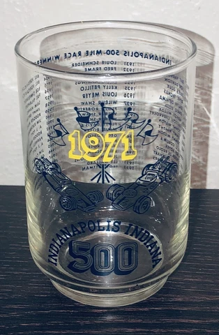Vintage Indy 500 1971 Clear Glass Tumbler Indianapolis 1911-1971 Winners 4.25” Cover