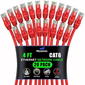 Cat 6 Ethernet Cable 4 ft 20-Pack - High-Speed LAN Cable Internet Cable Patch... - Picture 1 of 8