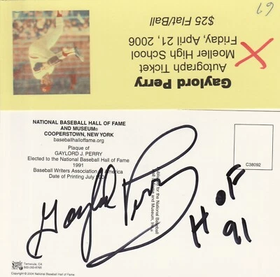 CARTÃO POSTAL AUTOGRAFADO ASSINADO HALL DA FAMA DE GAYLORD PERRY SAN FRANCISCO GIANTS CERTIFICADO DE AUTENTICIDADE - Imagem 1 de 2