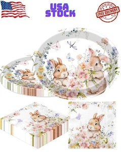 100Pcs Easter Plates, Easter Plates and Napkins includes 50pcs Oval Easter Paper - Picture 1 of 6