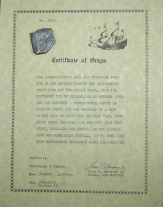 1707 English Warship Association Shipwreck Mexico Mint 8R RARE JACK HASKINS COA - Picture 1 of 4